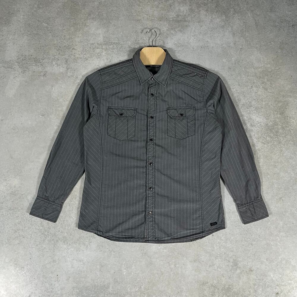 Buckle Black Slim Fit Men's Large Flat Pearl Snap Shirt Button Down Long Sleeve
